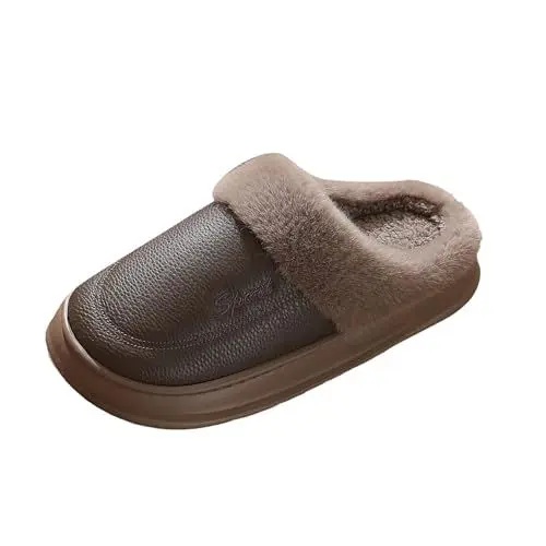 Produktbild: Nidddiv Winter Schuhe Für Herren Boots Winter Cotton Slippers For Men Extra Large Size Home Use PU Indoor Non Slip Warm Plus Velvet Thick Bottom Cotton Slippers Transparente Schuhe Herren (Coffee, 50)