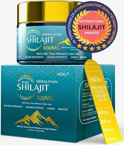 Produktbild: NiDiZ Mumijo Shilajit Original Himalaya 800mg, 50g - 55 Portionen, Shilajit Harz für Männer & Frauen, Shilajit-Ergänzung mit Ashwagandha, Löwenmähne, Maca & Tribulus Terrestris, 85+ Spurenelemente