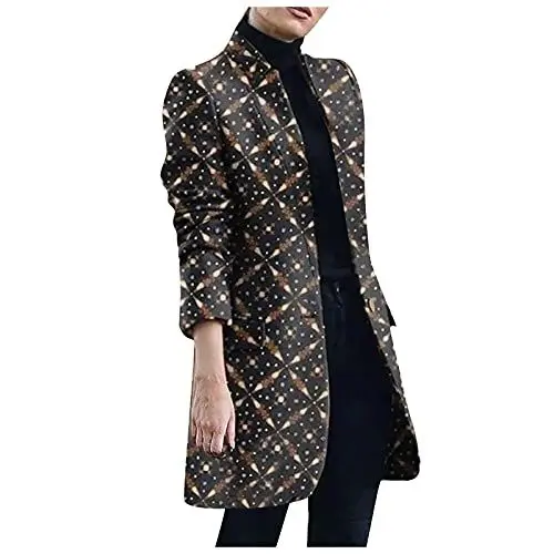 Produktbild: NIDSW Cordjacke Women's Herbst Blazer Baumwolle Modernee Anzugjacke Women's Gemustert Lauschig Langarmweit Formeller Sexy Ausschnitt Offene Knöpfen Warn Bedruckter Mantel Damen