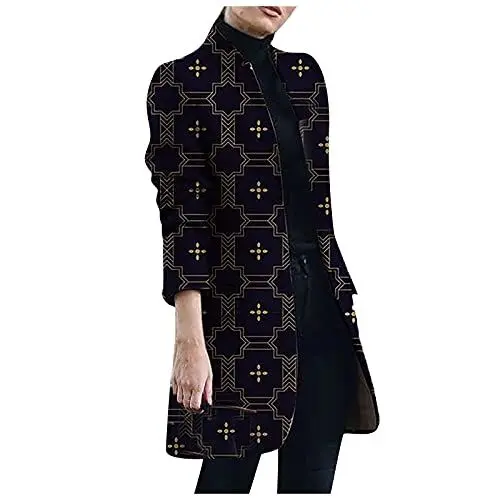 Produktbild: NIDSW Jacken Weiblich Anliegend Blazer Sexy Ausschnitt Gemustert Anzüge Für Damen Langarmweit Tunic Herbste Baumwoll Geknöpftes Formeller Lauschig Modernee Jacke Mantel