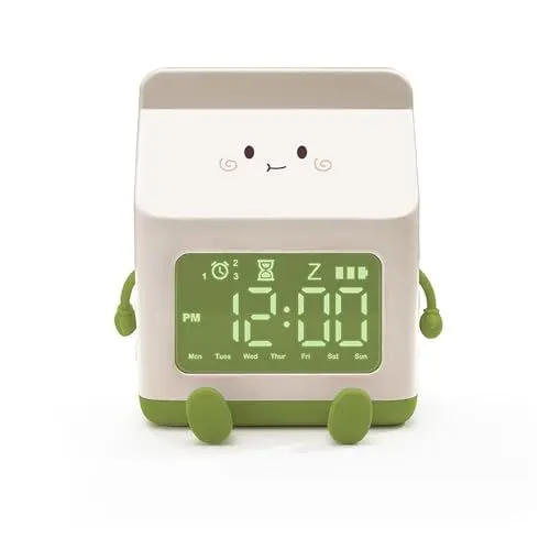 Produktbild: Niedlicher Cartoon-Spaß-Milchbox-Wecker für Studenten, Digitale Weckuhr mit Countdown, Cartoon-Wecker für (Green)
