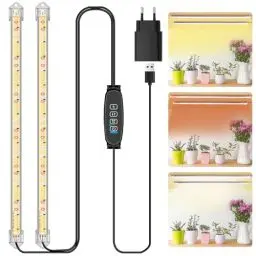 Produktbild: Niello 2 Stäbe Pflanzenlichtstreifen, Pflanzenleuchten für Zimmerpflanzen, Vollspektrum Sonnenlicht Wachstumslampe mit Auto On/Off 3/9/12H Timer,10 dimmbare Stufen für sukkulente Pflanzen