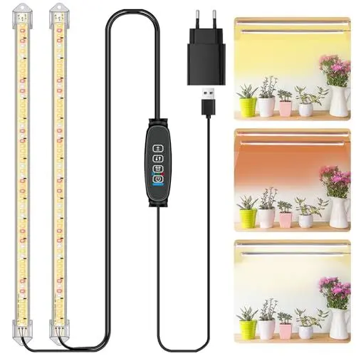 Produktbild: Niello 2 Stäbe Pflanzenlichtstreifen, Pflanzenleuchten für Zimmerpflanzen, Vollspektrum Sonnenlicht Wachstumslampe mit Auto On/Off 3/9/12H Timer,10 dimmbare Stufen für sukkulente Pflanzen