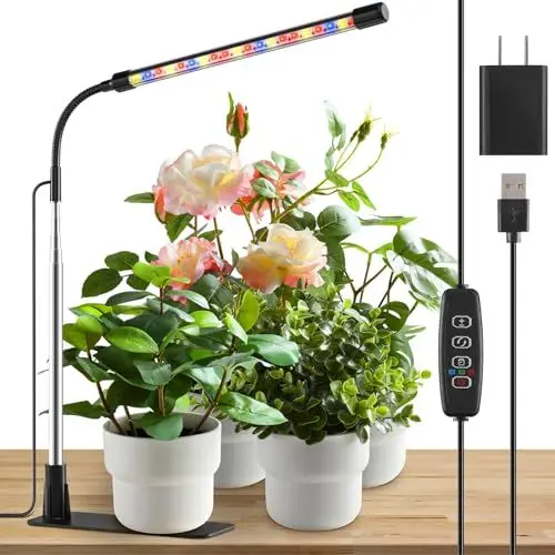 Produktbild: Niello Growlampe für Zimmerpflanzen, Vollspektrum Pflanzenlicht mit Sockel, Pflanzenlampe Auto ON/Off 3/9/12H Timer, 10 dimmbare Stufen für kleine Zimmerpflanzen