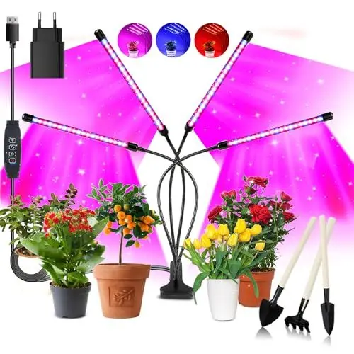 Produktbild: Niello Pflanzenlampe LED, Pflanzenlicht 80 LEDs Pflanzenleuchte Wachstumslampe Wachsen licht Vollspektrum mit 10 Stufen, 3 Modi, 4 Köpfe Wachstumslampe mit Zeitschaltuhr für Gartenarbeit