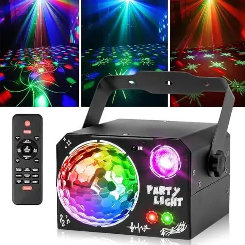 Produktbild: Nigecue 4 in 1 Discolicht Partylicht mit Fernbedienung, Musikgesteuert Disco Licht mit RGB Kugelleuchten, UV Schwarzlicht, Sprachsteuert LED DJ Party Lampe Discokugel für Halloween Weihnachten Klub