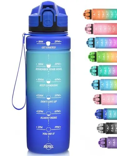 Produktbild: Niggeey Sport Trinkflasche 500ml, 700ml, 1L, 1,5L Trinkflasche Kinder Auslaufsicher, BPA-frei Tritan Motivierende Wasserflasche mit Zeitmarkierung, Sportflasche für Kinder, Schule, Fitness, Gym