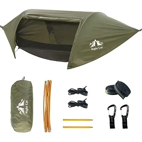 Produktbild: Night Cat Hängematte Zelt mit Moskitonetz wasserdichte Regenfliege Für 1 Person Wandern Camping im Garten Hinterhof Wilde