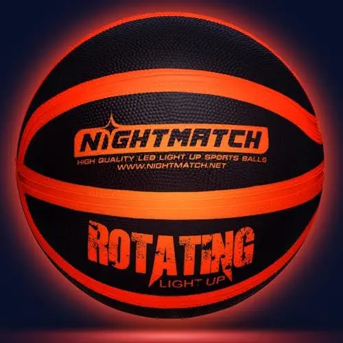 Produktbild: NIGHTMATCH LED Leuchtbasketball - Offizielle Größe 7 - Komplettset - 2 Sensor aktivierte LED's für Spaß im Dunkeln - Ideal für Klein & Groß - Leuchtender Basketball, Ball Leuchtend, Leucht, LED