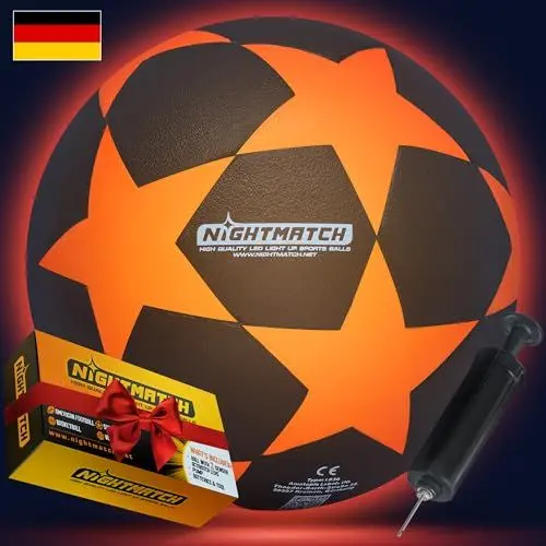Produktbild: NIGHTMATCH Offizielle Größe 5 Wasserdicht LED Leuchtfußball - Leuchtender Fußball für Nachtspiele, Kinder, Erwachsene - Komplettset mit Pumpe & Extra Batterien