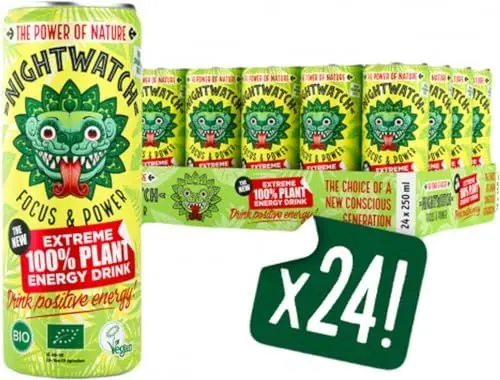 Produktbild: Nightwatch Focus & power - Energy Drink - Pre Workout - 100% pflanzliches Getränk (Vegan) - 24 Pack x 250ML
