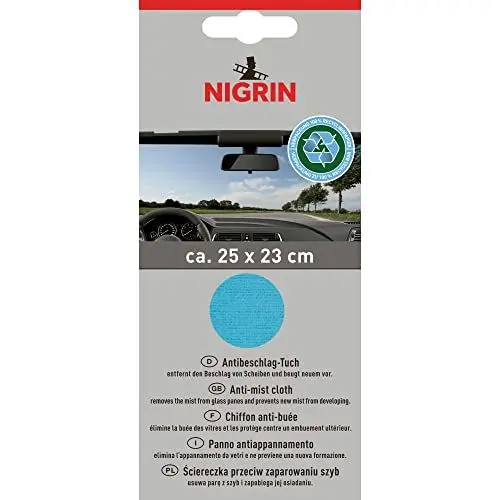 Produktbild: NIGRIN Antibeschlag-Tuch Eco, beugt beschlagenen Autoscheiben vor, garantiert streifenfrei, fusselfrei, reinigt Glasscheiben Aller Art, für eine klare Sicht, 25 x 23 cm