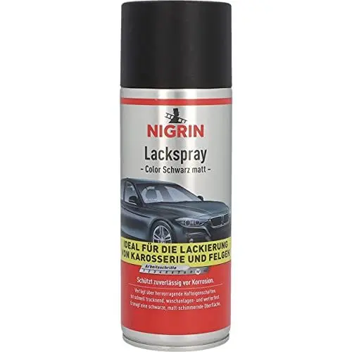 Produktbild: NIGRIN Lackspray, 400 ml, mattschwarzer Autolack, schützt Felgen und Karosserie vor Rost, schnell trocknend, Schwarz