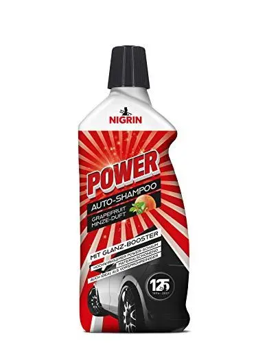 Produktbild: NIGRIN POWER Auto-Shampoo, entfernt auch starke Verschmutzungen, mit Grapefruit-Minze-Duft und Glanz-Booster, 1 Liter