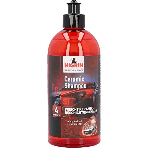 Produktbild: NIGRIN Performance Ceramic Shampoo für Autowäsche, intensive Schmutzlösewirkung, mit Abperleffekt, Schutz vor Neuverschmutzung, 500 ml, rot
