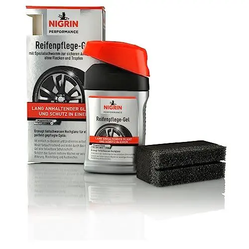 Produktbild: NIGRIN Performance Reifen-Gel, 300 ml, schützt Autoreifen vor UV-Strahlen, Schmutz und Salz, mit Spezialschwamm zum Auftragen für Reifen-Pflege und Reifen-Glanz