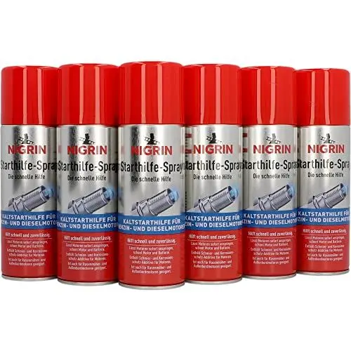 Produktbild: NIGRIN Starthilfespray, 6 x 200 ml, Kaltstarthilfe für Benzin- und Dieselmotoren, mit Schmier- und Korrosionsschutz-Additiven