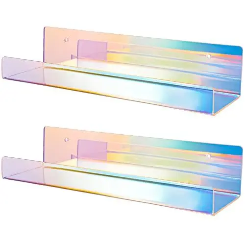 Produktbild: NiHome 2 Stück Schillernde Wandregal Transparentem Acryl,Schweberegal,38 cm dick, Regal Wand, Bücherregal für Kinder, Bücherregal für Zuhause, Büro, Schule, Geschäft