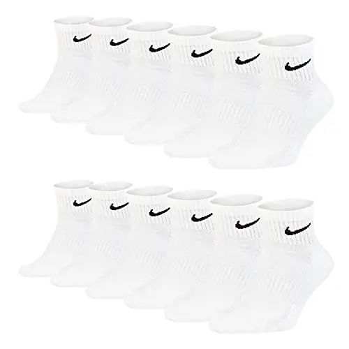 Produktbild: Nike Socken Damen Herren Weiß Schwarz Kurz Sportsocken Größe 34 36 38 40 42 44 46 48 50 Sparset SX7677, Sockengröße:42-46, Sockenfarbe:6 Paar weiss