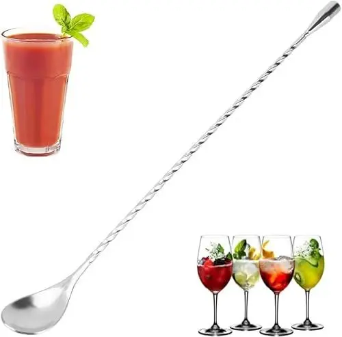 Produktbild: Nikou Cocktail Rührlöffel, Barlöffel Rühroffel Edelstahl Mischlöffel 31 cm Langer Griff, Mixing Twist Rührer Weingriff Getränkewerkzeug Barzubehör Heimgebrauch Gedrehter Stiel Dosierer(Silber)