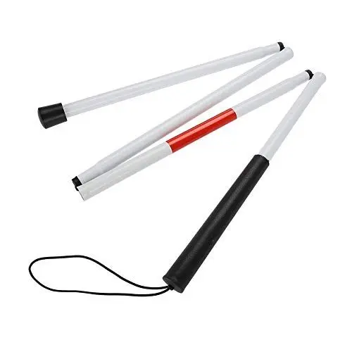 Produktbild: Nikou Faltbarer Blindstock, Blindenstock Aid Walking Sticks, 124CM Wanderstöcke Gehstock für Blinde und Sehbehinderte aus Aluminium Blindstock mit Rot Reflektierende Band Walking Stöcke Klappstock