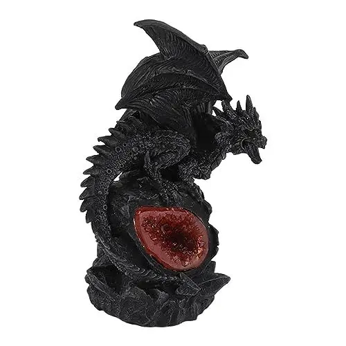 Produktbild: Nikou Fighting Dragon Statue DND Dungeons Miniaturen Harz Desktop Drachen Figur Skulptur mit Licht für Home Ornament Halloween Dekor (Schwarz)
