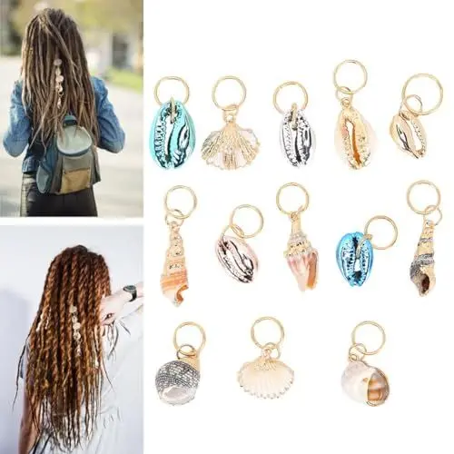 Produktbild: Nikou Haarzopfringe, Haarschmuck Mehrzweck Dreadlocks Schmuck Ring Shell Haarring DIY Haar Zubehör 13 Stück Mode für Frauen und Mädchen