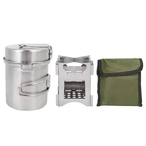 Produktbild: Nikou Holzofen - Camping Tragbarer Edelstahltopf Holzofen Set Kochgeschirr Herd Kombination Outdoor Travel Wandern Picknick