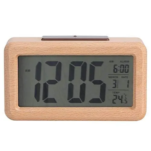 Produktbild: Nikou Holzuhr - Digitaler Wecker Holz LED Wecker mit Temperaturanzeige für Office Home Living Schlafzimmer Dekor