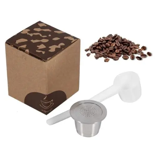 Produktbild: Nikou Kaffeekapsel - Nachfüllbare, Wiederverwendbare Kaffeekapsel aus Edelstahl mit Löffel, kompatibel for Nespresso-Maschinen