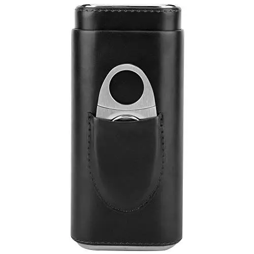 Produktbild: Nikou Zigarrenetui Humidor - Leder Humidor Fall hält 3 Zigarre Tragbarer Humidor Handgefertigte Zedernholz Cigar Holder mit Cutter(Schwarz)