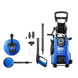 Produktbild: Nilfisk E 145.4 Bar Hochdruckreiniger + Schaumsprüher + Flächenreiniger + Bürste - Pressure Washer für die Reinigung von Außenbereichen und die Autowäsche (2100 W), Blau
