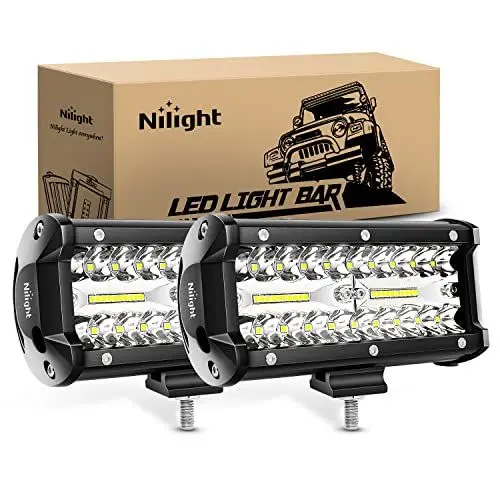 Produktbild: Nilight LED-Pods, 16,5 cm, 120 W, dreireihig, Flutlicht-Spot-Lichtleisten-Kombination, 12.000 lm, Frontscheinwerfer, Nebelscheinwerfer, Off-Road-Beleuchtung für LKW, Pickup, Golfwagen, Geländefahrzeug