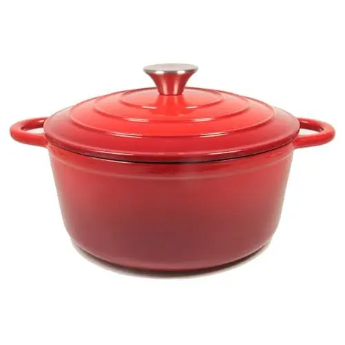 Produktbild: Nilpferd Gusseisen Topf Bratentopf Schmortopf Brotbacktopf mit Deckel und Griffen 22cm/3l Rund Rot Emaille Bräter mit Deckel Backofengeeignet Induktion zum Braten Schmoren Kochen