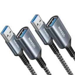 Produktbild: Nimaso Verlängerung Kabel 2 Stück 1M+2M, USB 3.0 Verlängerungskabel A Stecker auf A Buchse mit Nylon Stoffmantel，5Gbps ultraschnelle Übertragung für Kartenlesegerät,Tastatur, Drucker, Scanner, Kamera