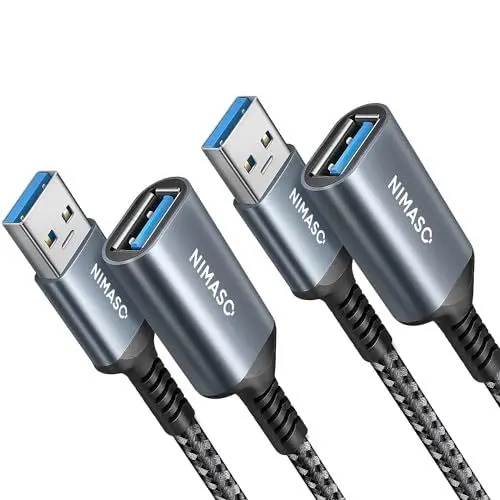 Produktbild: Nimaso Verlängerung Kabel 2 Stück 1M+2M, USB 3.0 Verlängerungskabel A Stecker auf A Buchse mit Nylon Stoffmantel，5Gbps ultraschnelle Übertragung für Kartenlesegerät,Tastatur, Drucker, Scanner, Kamera