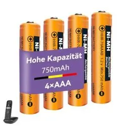Produktbild: NI-MH Akku AAA 750mAh (1.2V) für Gigaset Schnurlos Telefone, Wiederaufladbare Batterien AAA für Panosonic - 4er Pack