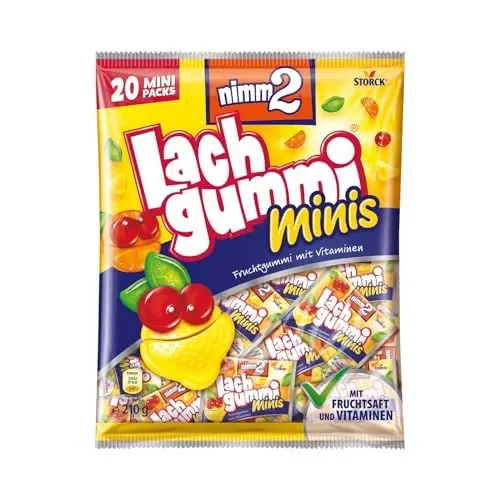 Produktbild: nimm2 Lachgummi Minis – 1 x 210g (20 Mini Packs) – Fruchtgummi mit Fruchtsaft und Vitaminen