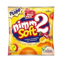 Produktbild: nimm2 Soft – 1 x 345g Maxi Pack – Gefüllte Kaubonbons in vier Sorten mit Fruchtsaft und Vitaminen