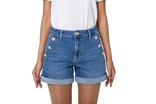 Produktbild: Nina Carter Damen High-Waist Jeans-Shorts im Used-Look Elegante Sommershorts Denim Kurz-Hose (Blau (P506-5), XS)