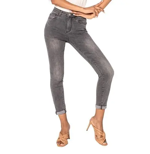 Produktbild: Nina Carter Damen Skinny Fit Jeanshosen High Waist Jeans Used-Look, Grau (P078-17), S