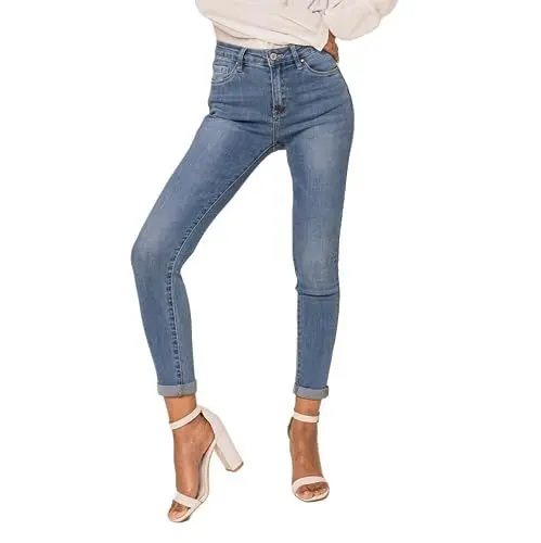 Produktbild: Nina Carter Damen Skinny Fit Jeanshosen High Waist Jeans Used-Look, Hellblau (P078-5), L