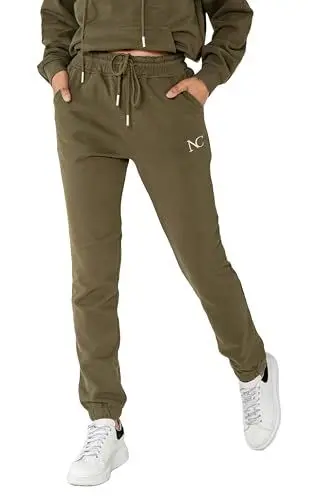 Produktbild: Nina Carter F021 Damen Jogginghose mit elastischem Bund High Waist, weichem Fleece-Innenfutter Bequeme Sweatpants Sporthose Freizeithosen (Khaki (F021-53), S)