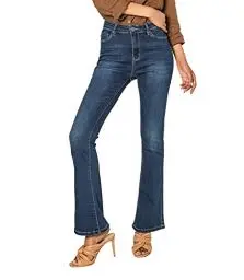 Produktbild: Nina Carter P079 Damen Jeanshosen Flared Bootcut Zip Used Look Ausgestellte Jeans Schlaghosen (Dunkelblau (P079), M)
