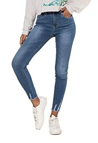 Produktbild: Nina Carter P090 Damen Skinny Fit Jeanshosen HIGH Waist Used-Look Jeans (Blau (P090-1), S)