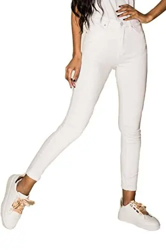 Produktbild: Nina Carter P109 Damen Skinny Fit Jeans High Waist Slim Hose Figurbetonte Stretch Jeanshose (Weiß (P109-2), M)