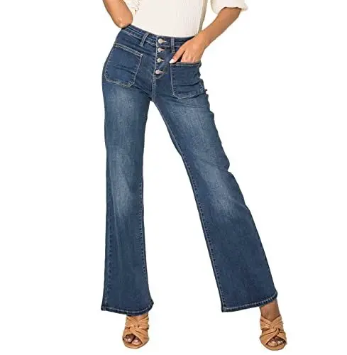 Produktbild: Nina Carter P139 Damen Jeanshosen Flared Bootcut High Waist Jeans (Dunkelblau (P139N), XS)