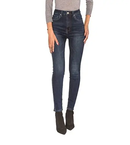 Produktbild: Nina Carter P190 Damen Skinny Fit Jeanshosen Extra HIGH Waist Jeans Used-Look (Dunkelblau (P190-2), L)
