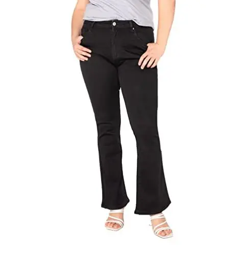 Produktbild: Nina Carter P201 Damen Jeanshosen großen Größen L-5XL Bootcut High Waist Flared Plus Size Jeans Used-Look, Schwarz (P201-8), XL