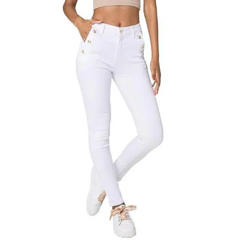 Produktbild: Nina Carter P217 Damen Skinny Jeans High Waist Jeanshosen Used-Look Stretchjeans, Weiß (P217-10), S